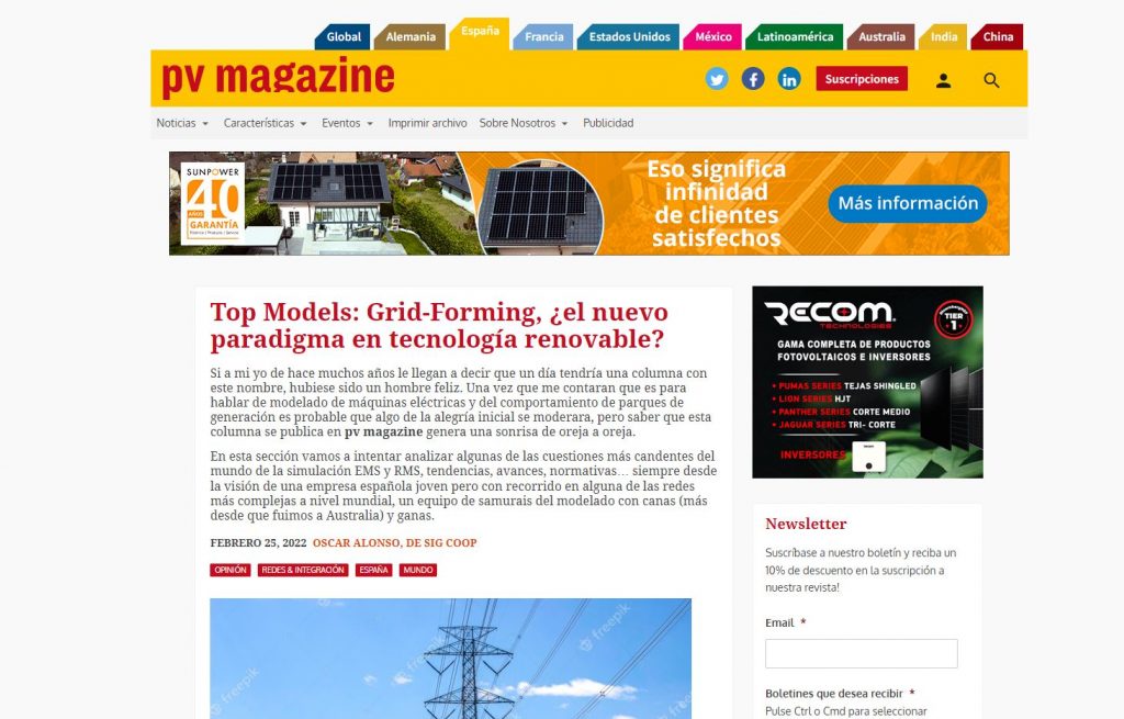 Captura de la publicación en la revista PV Magazine